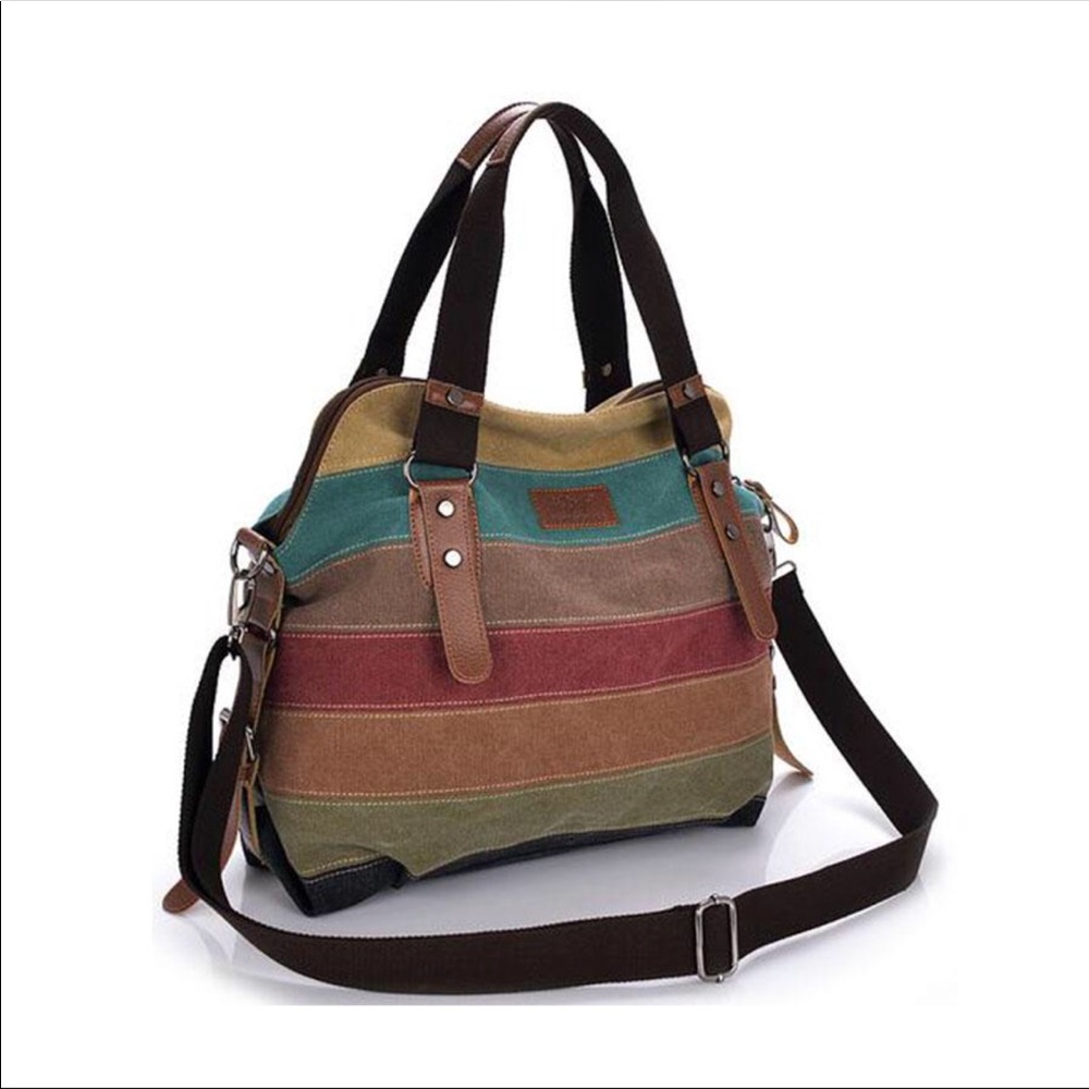 Canvas Striped Shoulder Bag in Multi-Color